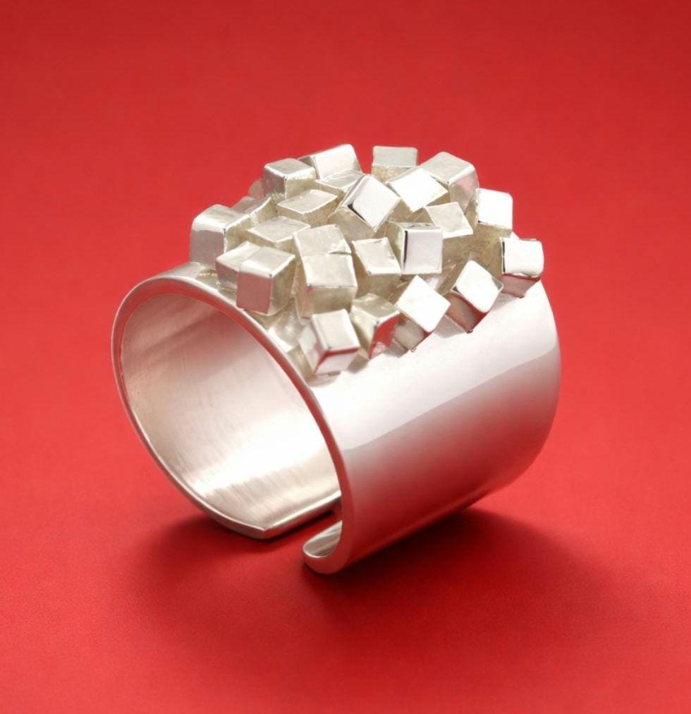 Large Statement Ring: Wide Band Silver Ring, Contemporary design