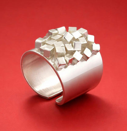 Large Statement Ring: Wide Band Silver Ring, Contemporary design