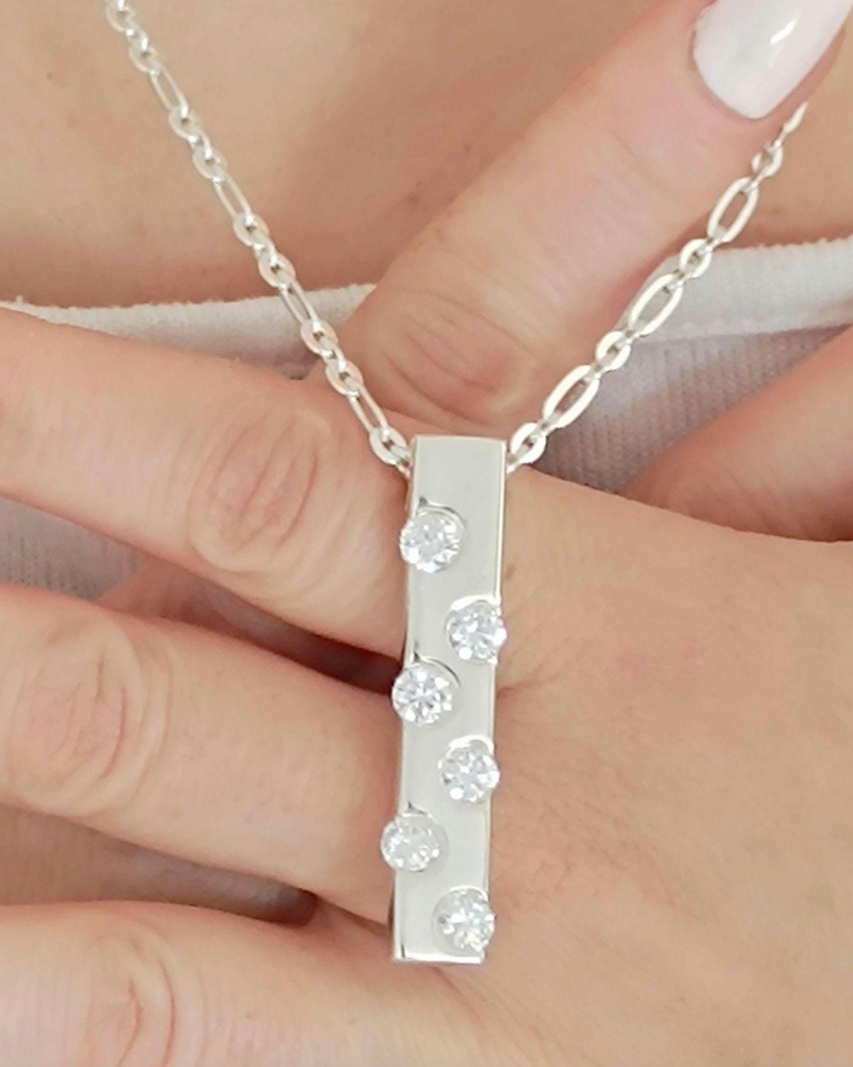 Multi gemstone Silver Bar Necklace, Modern Minimalist Pendant, Sparkling Gemstone Jewelry