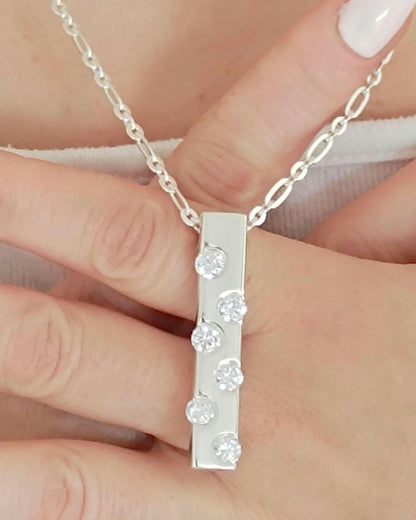 Multi gemstone Silver Bar Necklace, Modern Minimalist Pendant, Sparkling Gemstone Jewelry
