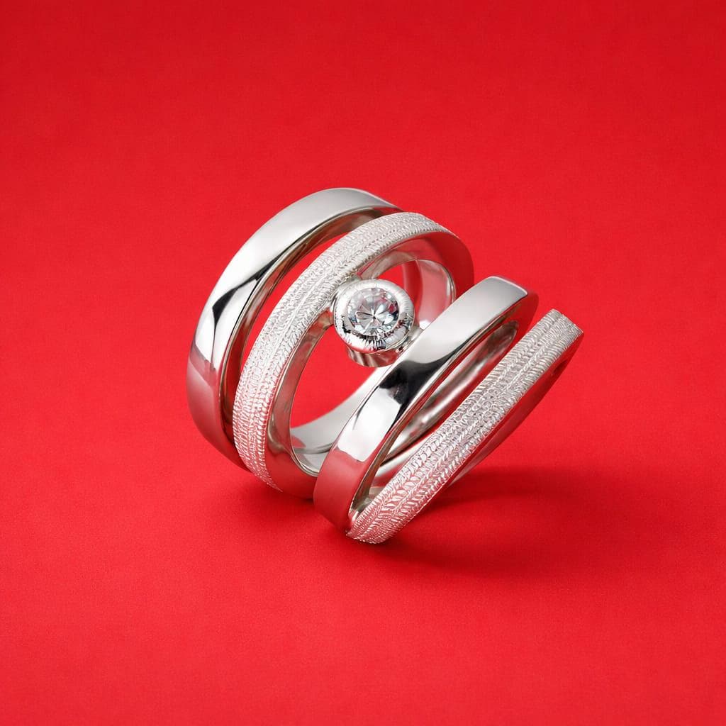 Wide Statement Ring: Multiple Band With Moissanite in Silver or Gold plated