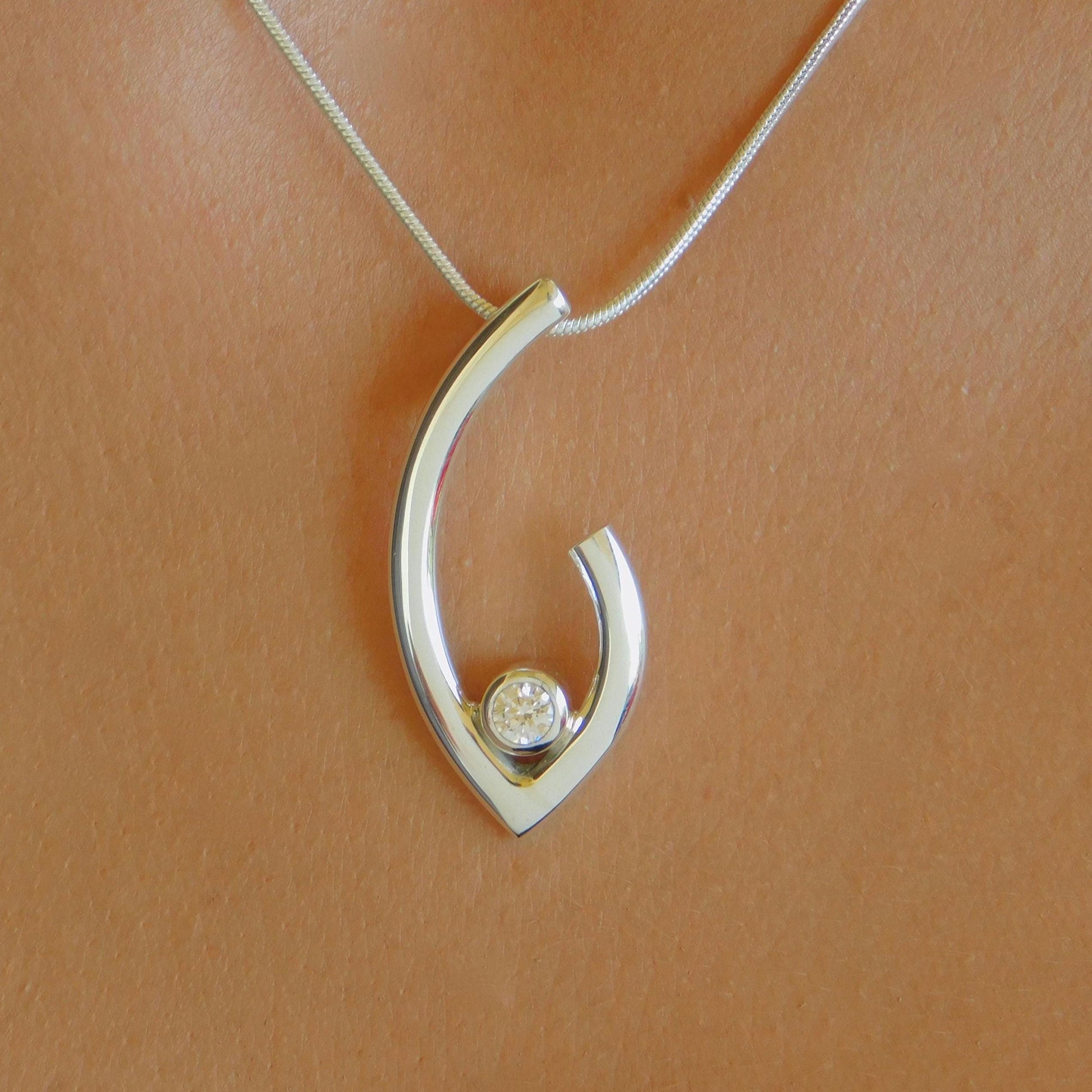 Νeclace in G design with moissanite and Sterling Silver 925 chain