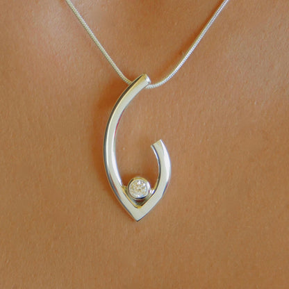 Νeclace in G design with moissanite and Sterling Silver 925 chain