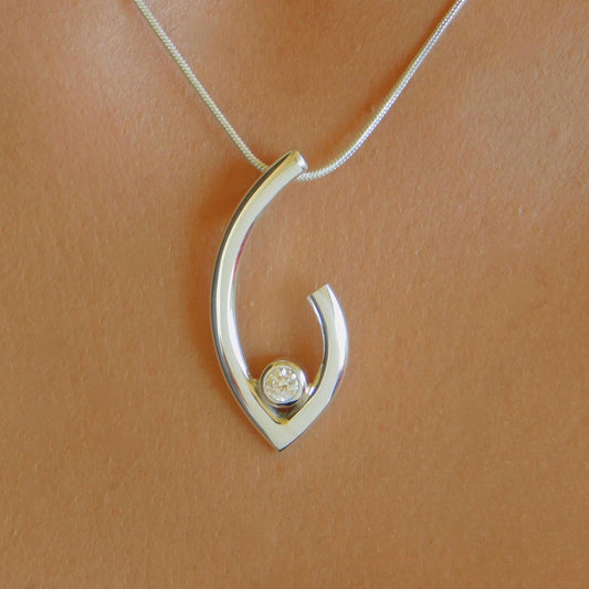Νeclace in G design with moissanite and Sterling Silver 925 chain