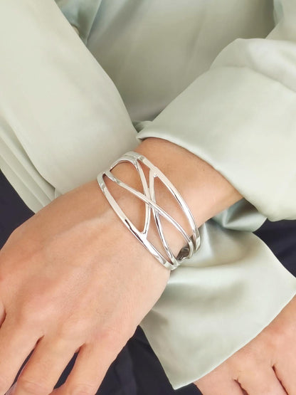 Cuff Bracelet For Women – Modern Open Bangle, Minimalist Statement Jewelry, Asymmetric Wristlet