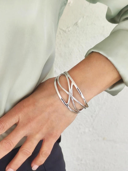 Cuff Bracelet For Women – Modern Open Bangle, Minimalist Statement Jewelry, Asymmetric Wristlet