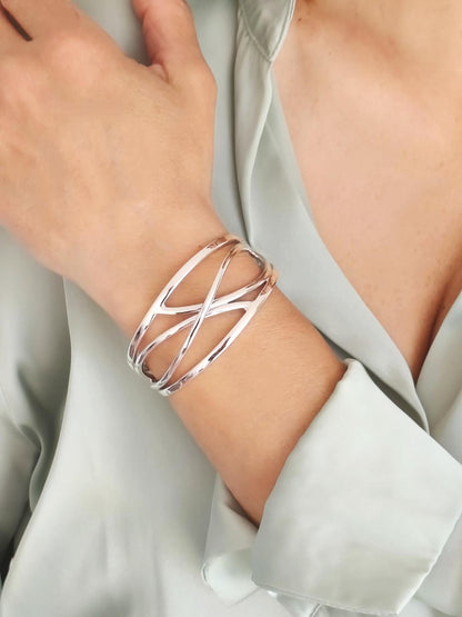Cuff Bracelet For Women – Modern Open Bangle, Minimalist Statement Jewelry, Asymmetric Wristlet
