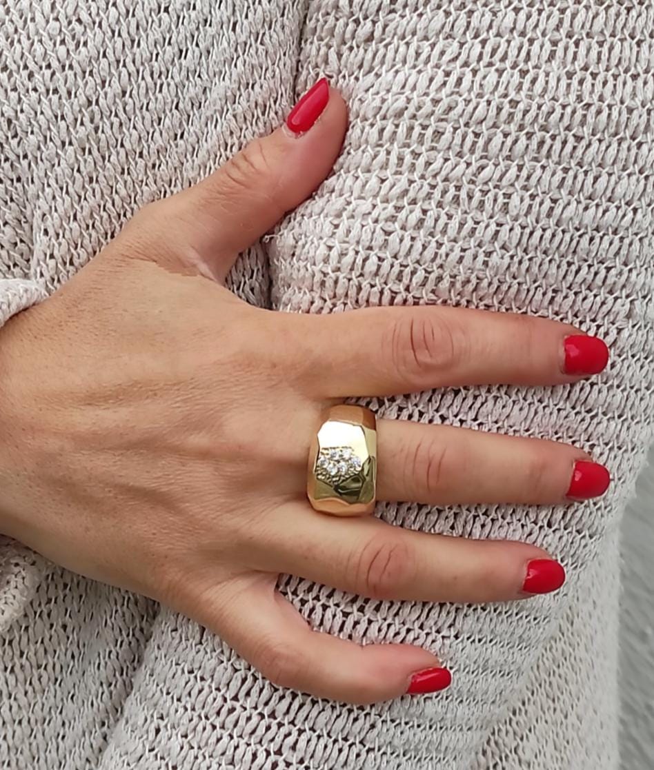 Statement Ring For Women, Modern Minimalist Wide Band Jewelry, Gold Plated Ring