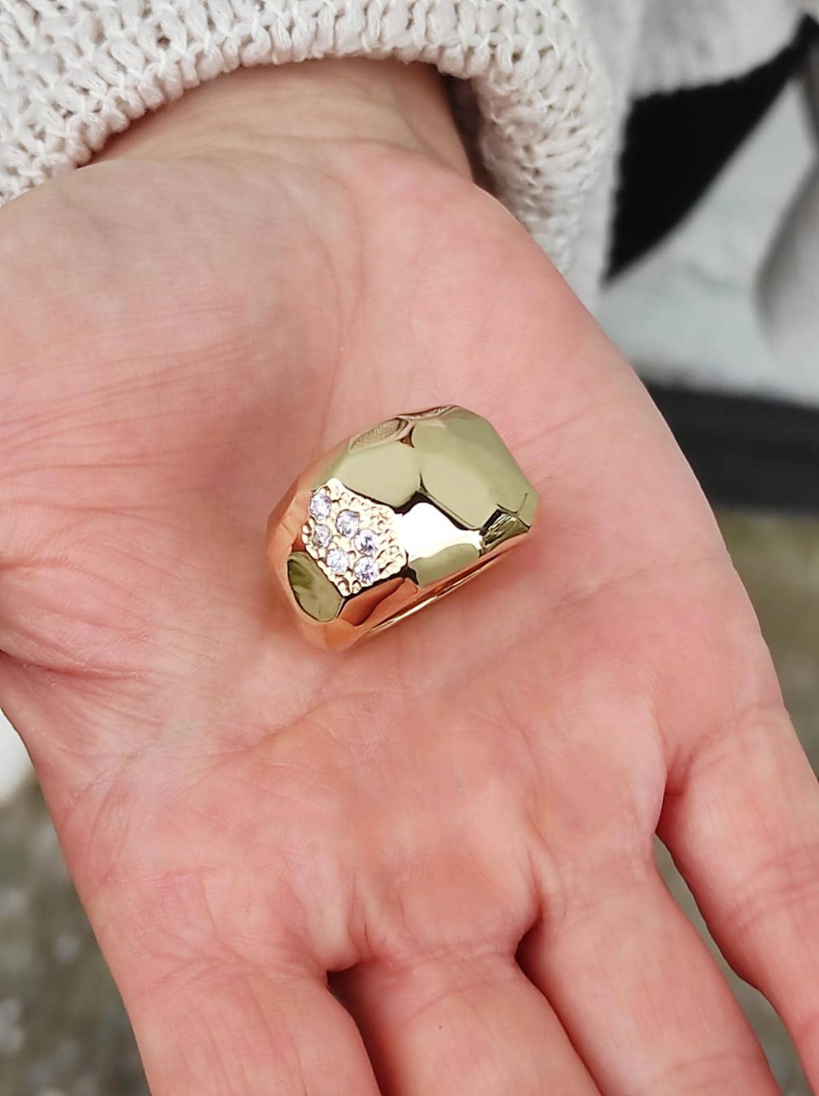 Statement Ring For Women, Modern Minimalist Wide Band Jewelry, Gold Plated Ring