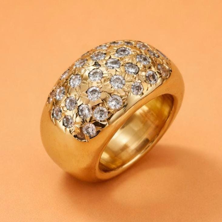 Large statement ring: Multiple gemstones Band, Wide Rings for Women, Heavy Jewelry