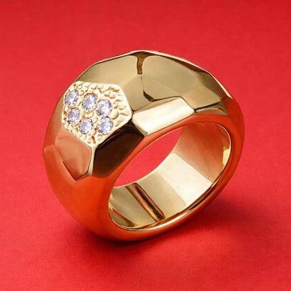 Statement Ring For Women, Modern Minimalist Wide Band Jewelry, Gold Plated Ring