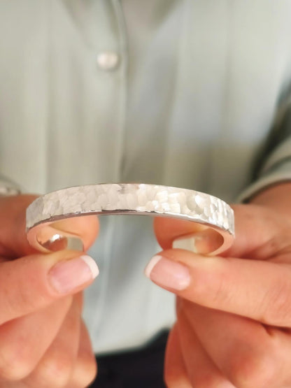 Reversible Hammered Sterling Silver Cuff Bracelet, Twin Stone Ends, Minimalist Statement Jewelry