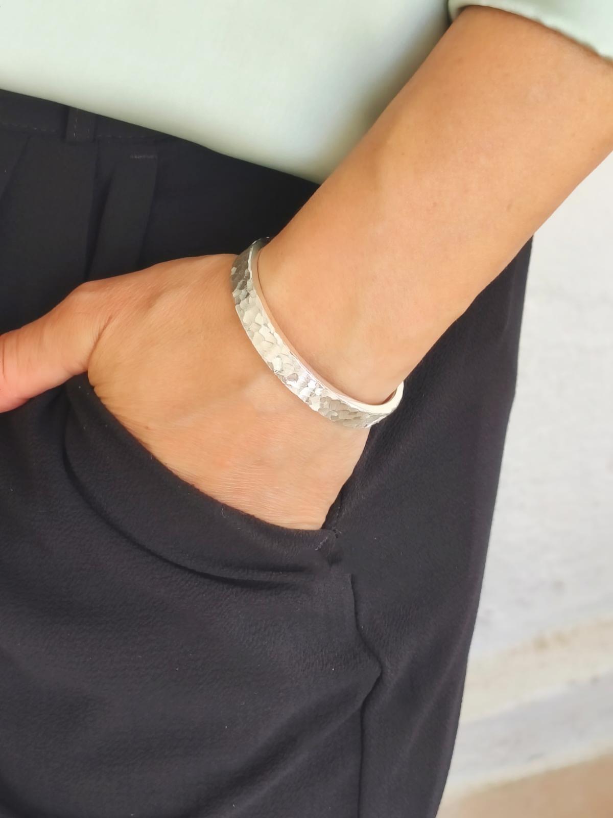 Reversible Hammered Sterling Silver Cuff Bracelet, Twin Stone Ends, Minimalist Statement Jewelry