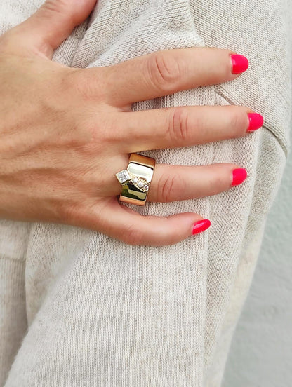 Thick Band Engagement Ring: Modern Jewelry, Square Gemstone, Gold Plated Wide Ring