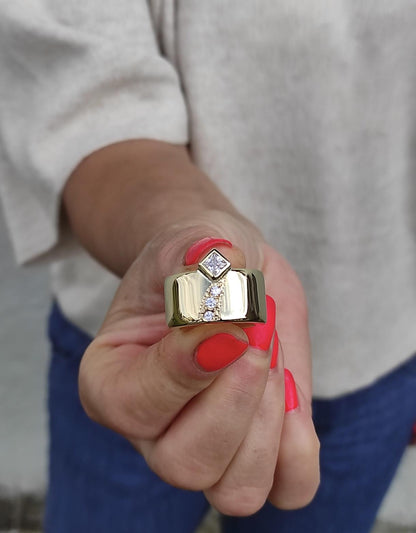 Thick Band Engagement Ring: Modern Jewelry, Square Gemstone, Gold Plated Wide Ring