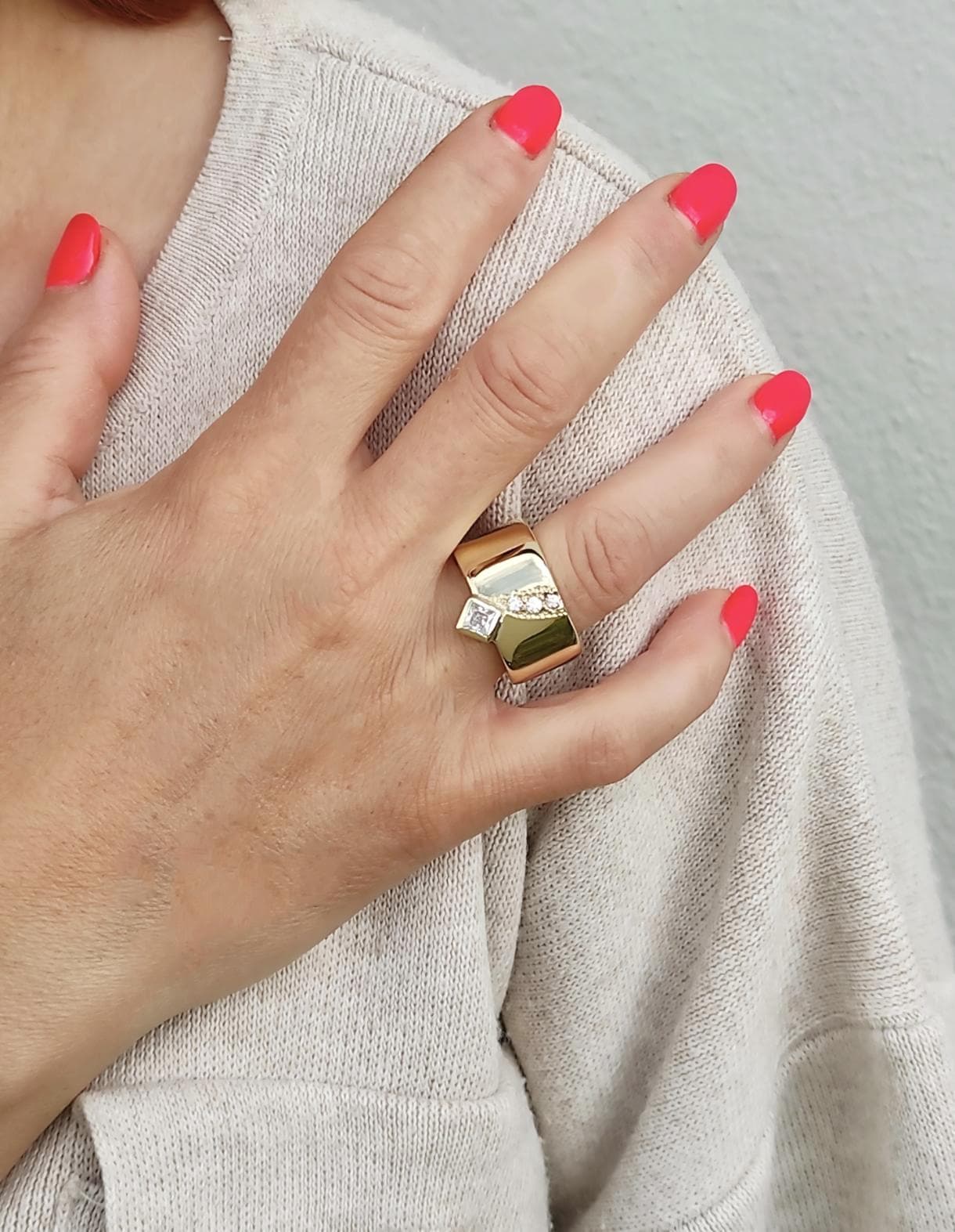 Thick Band Engagement Ring: Modern Jewelry, Square Gemstone, Gold Plated Wide Ring