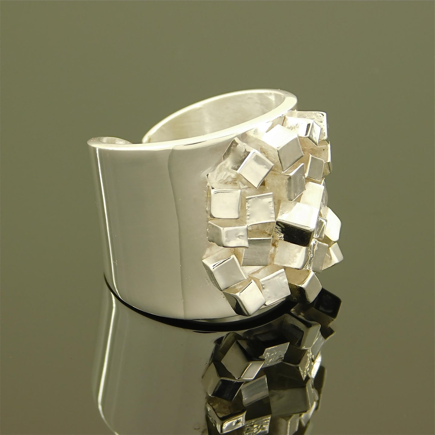 Large Statement Ring: Wide Band Silver Ring, Contemporary design