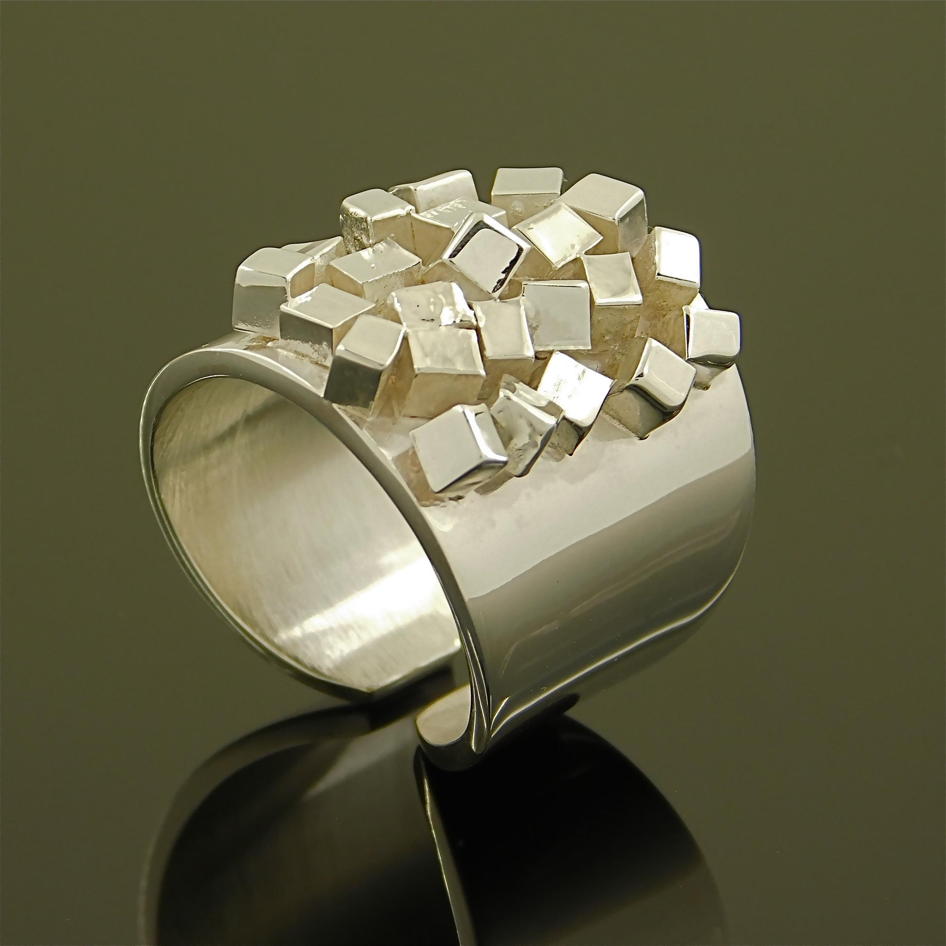 Large Statement Ring: Wide Band Silver Ring, Contemporary design