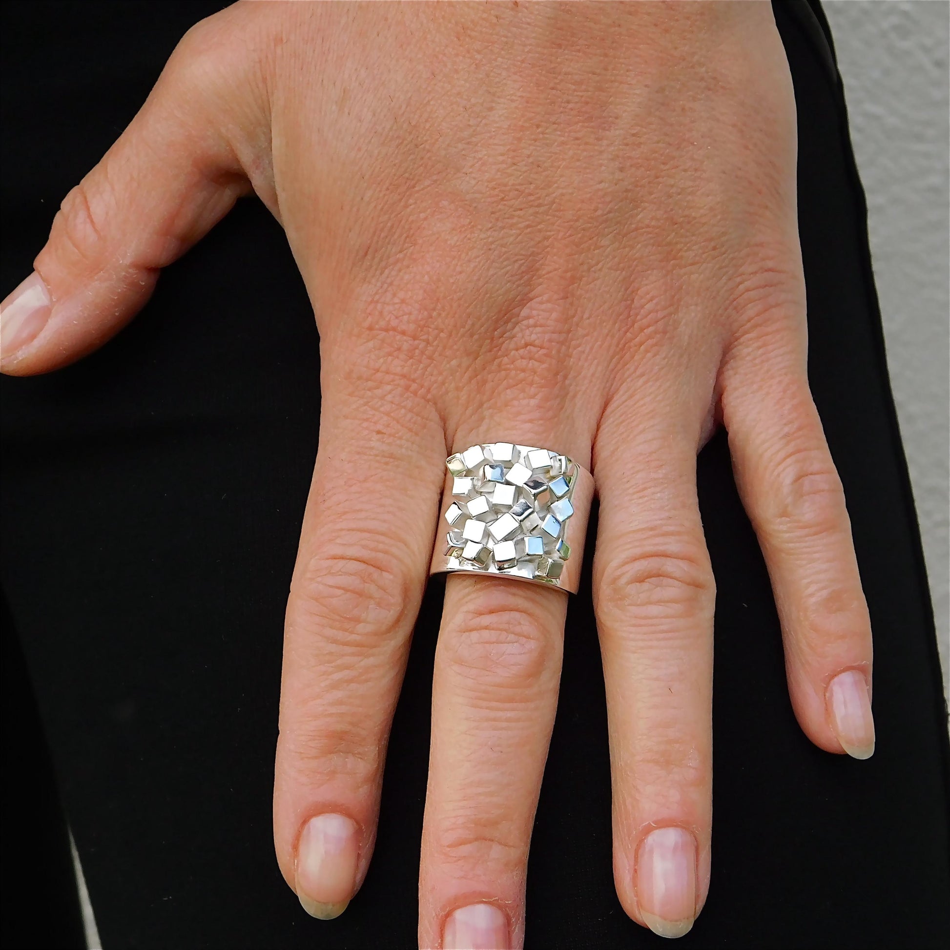 Large Statement Ring: Wide Band Silver Ring, Contemporary design