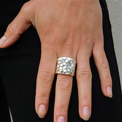 Large Statement Ring: Wide Band Silver Ring, Contemporary design