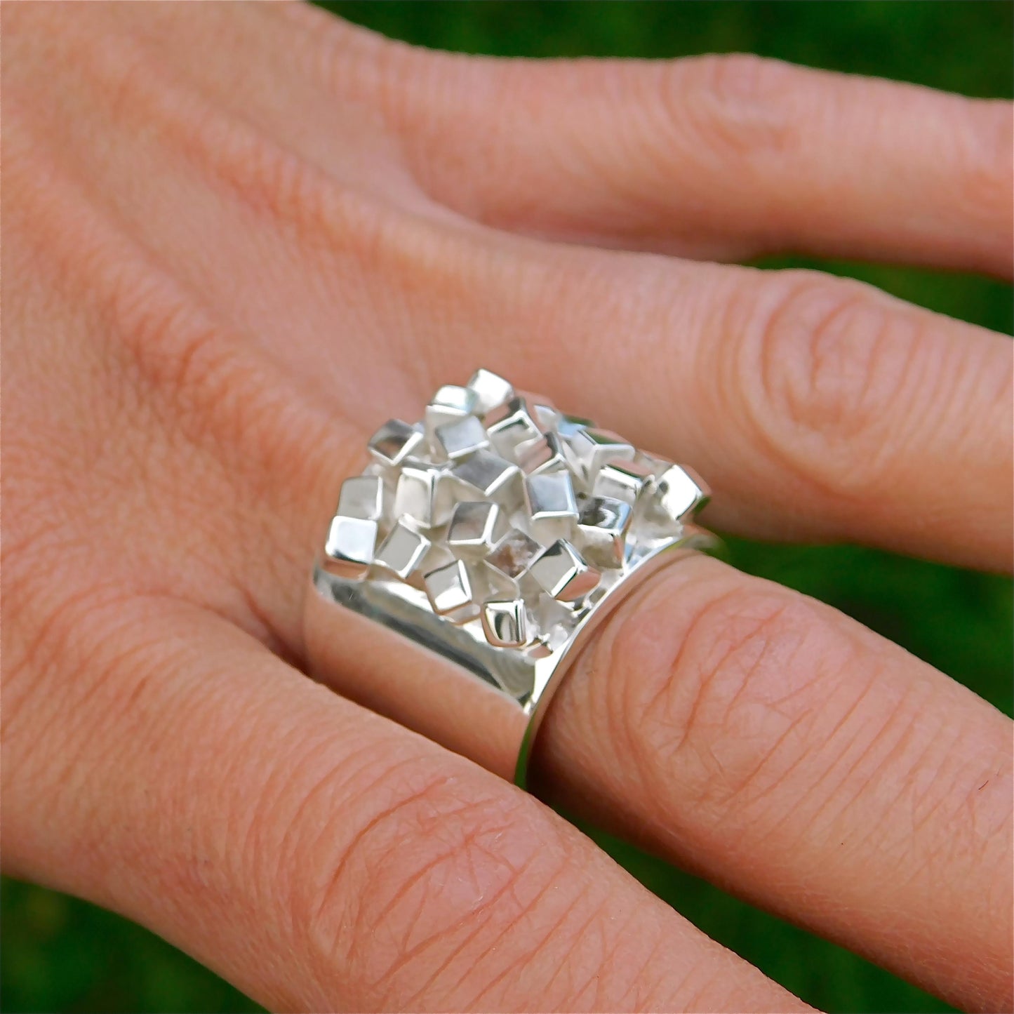 Large Statement Ring: Wide Band Silver Ring, Contemporary design