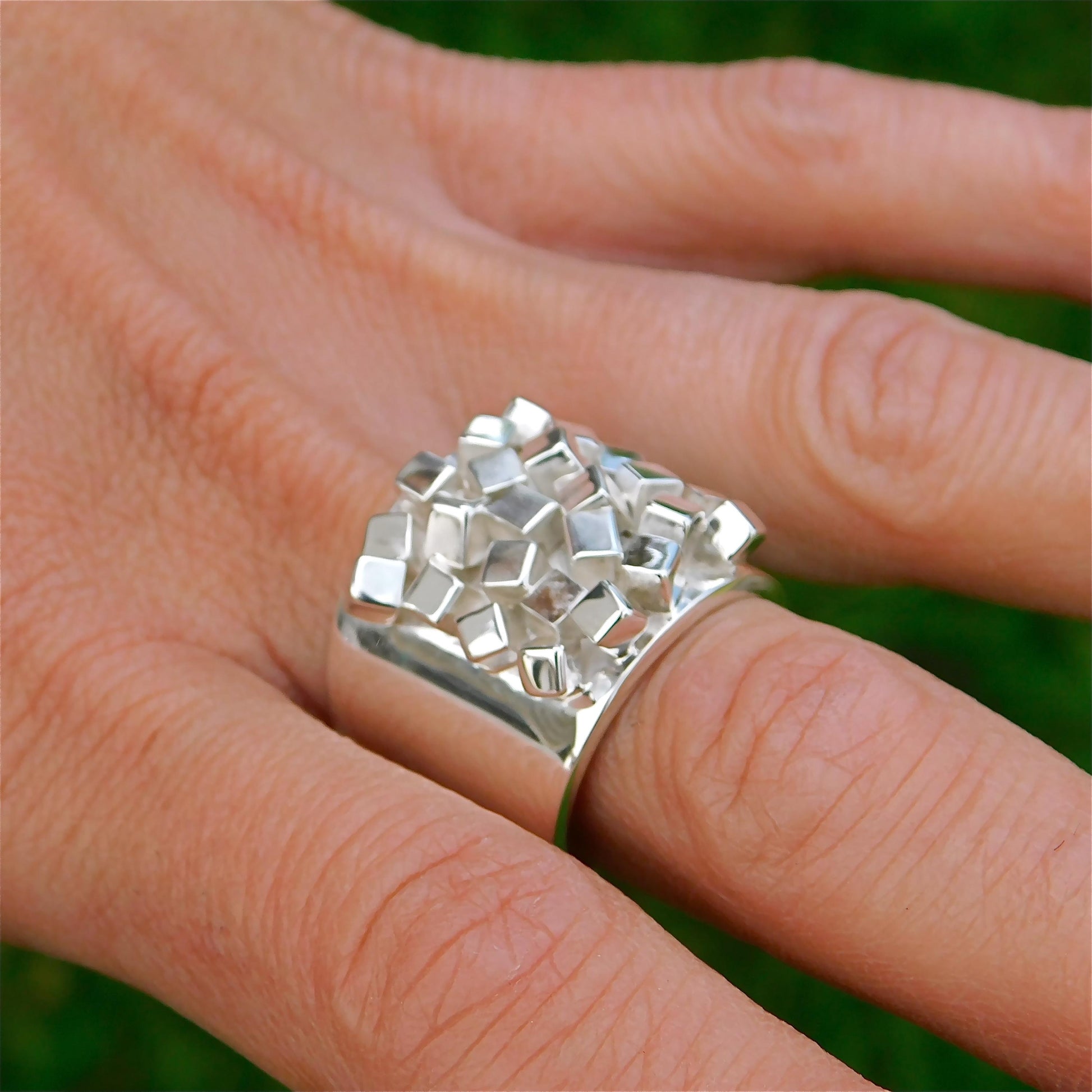 Large Statement Ring: Wide Band Silver Ring, Contemporary design