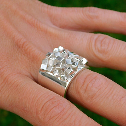 Large Statement Ring: Wide Band Silver Ring, Contemporary design