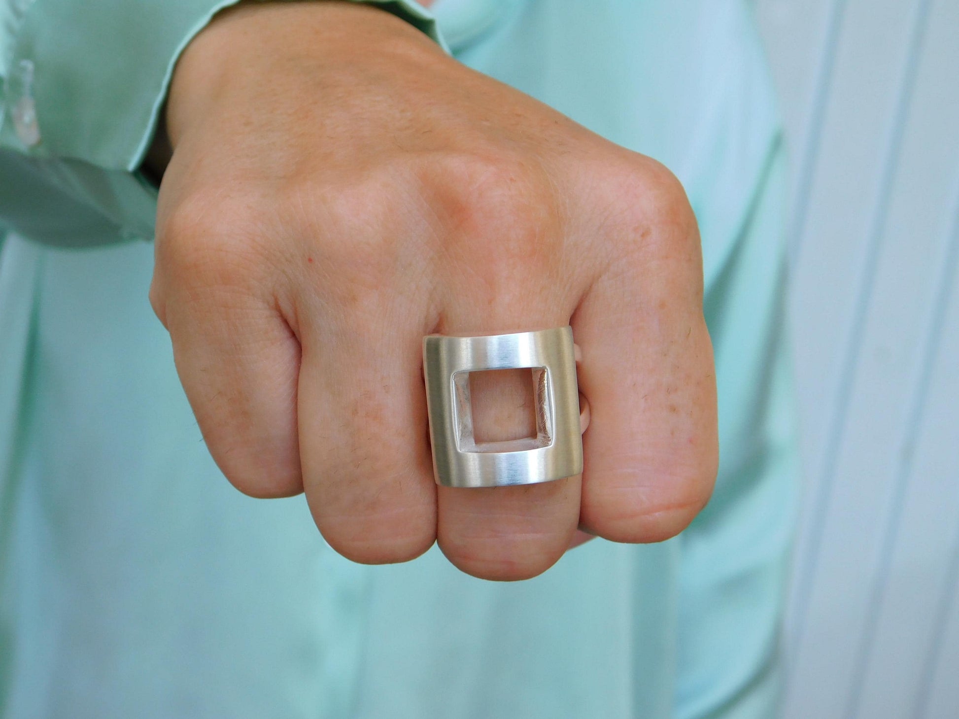 Statement Ring For Women: Square Shaped Design in Silver or Gold Plated