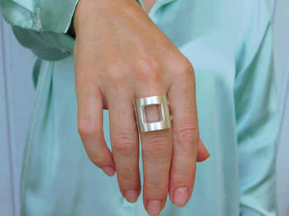 Statement Ring For Women: Square Design in Silver or Gold Plated