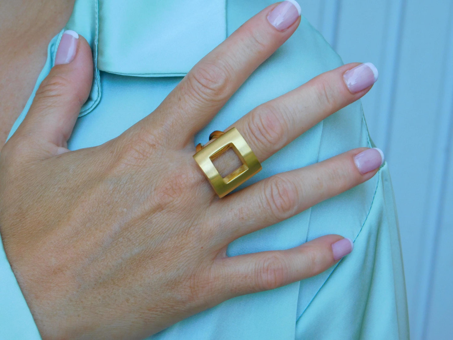 Statement Ring For Women: Square Shaped Design in Silver or Gold Plated