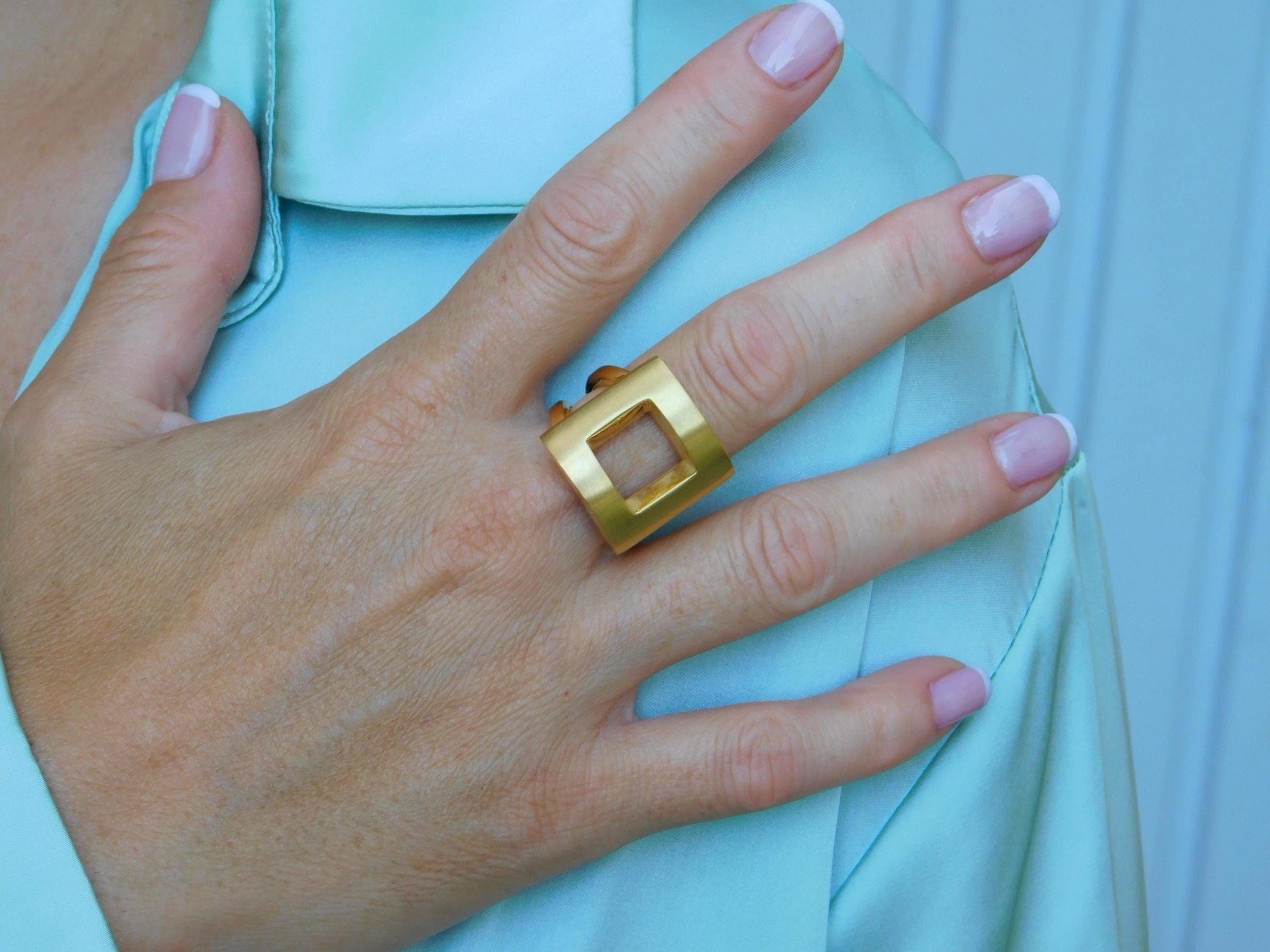 Statement Ring For Women: Square Shaped Design in Silver or Gold Plated