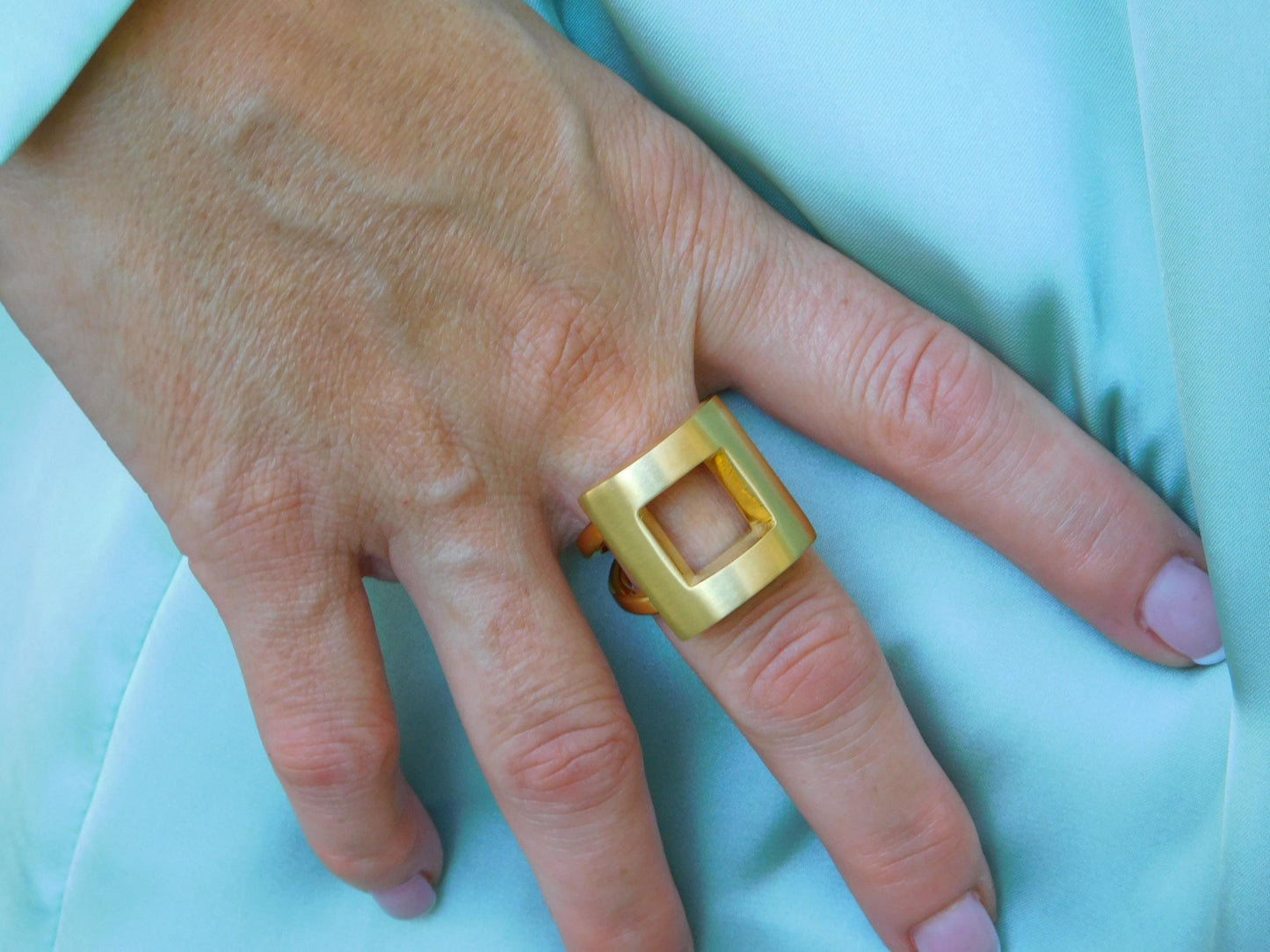 Statement Ring For Women: Square Shaped Design in Silver or Gold Plated