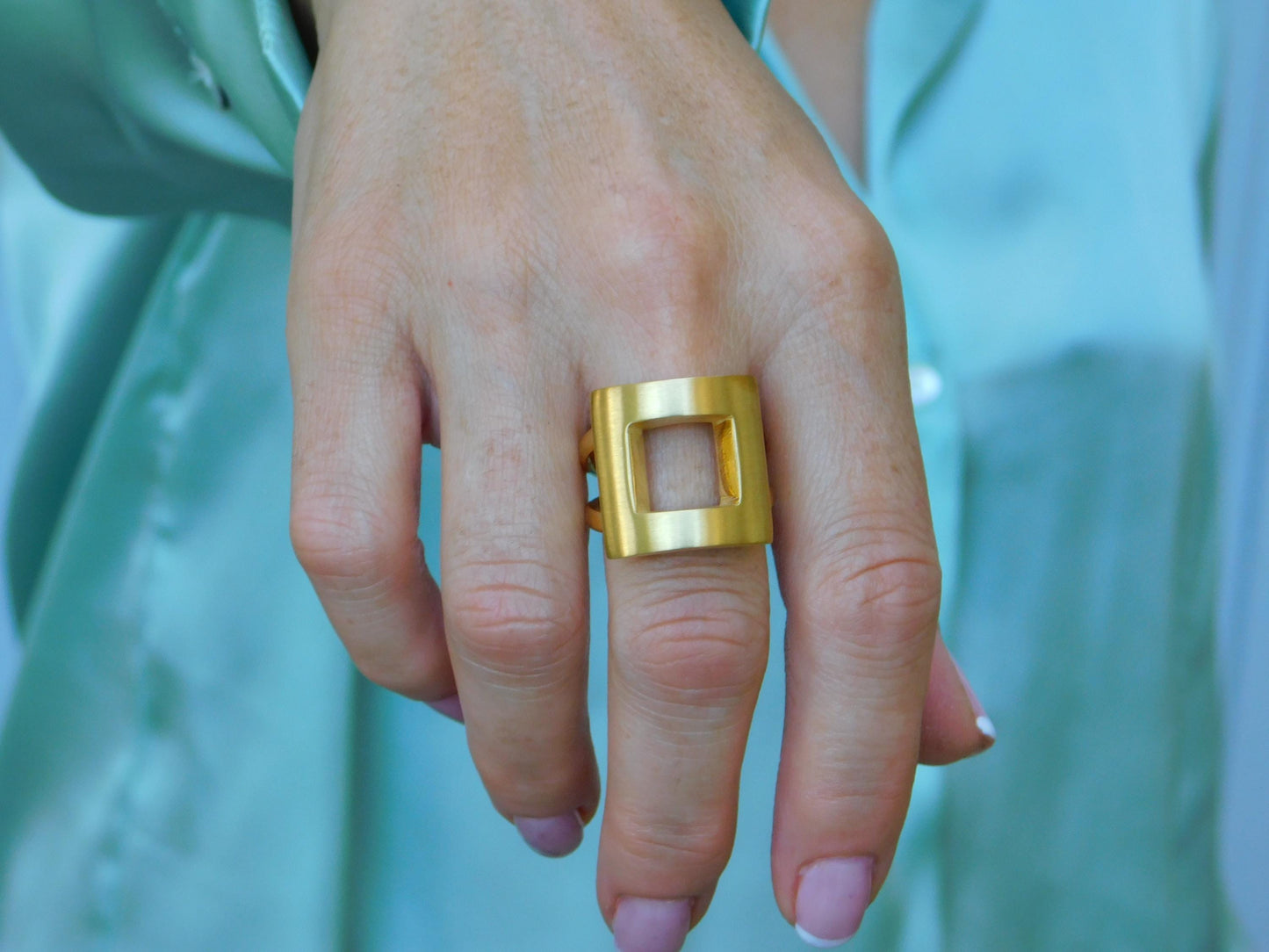 Statement Ring For Women: Square Shaped Design in Silver or Gold Plated