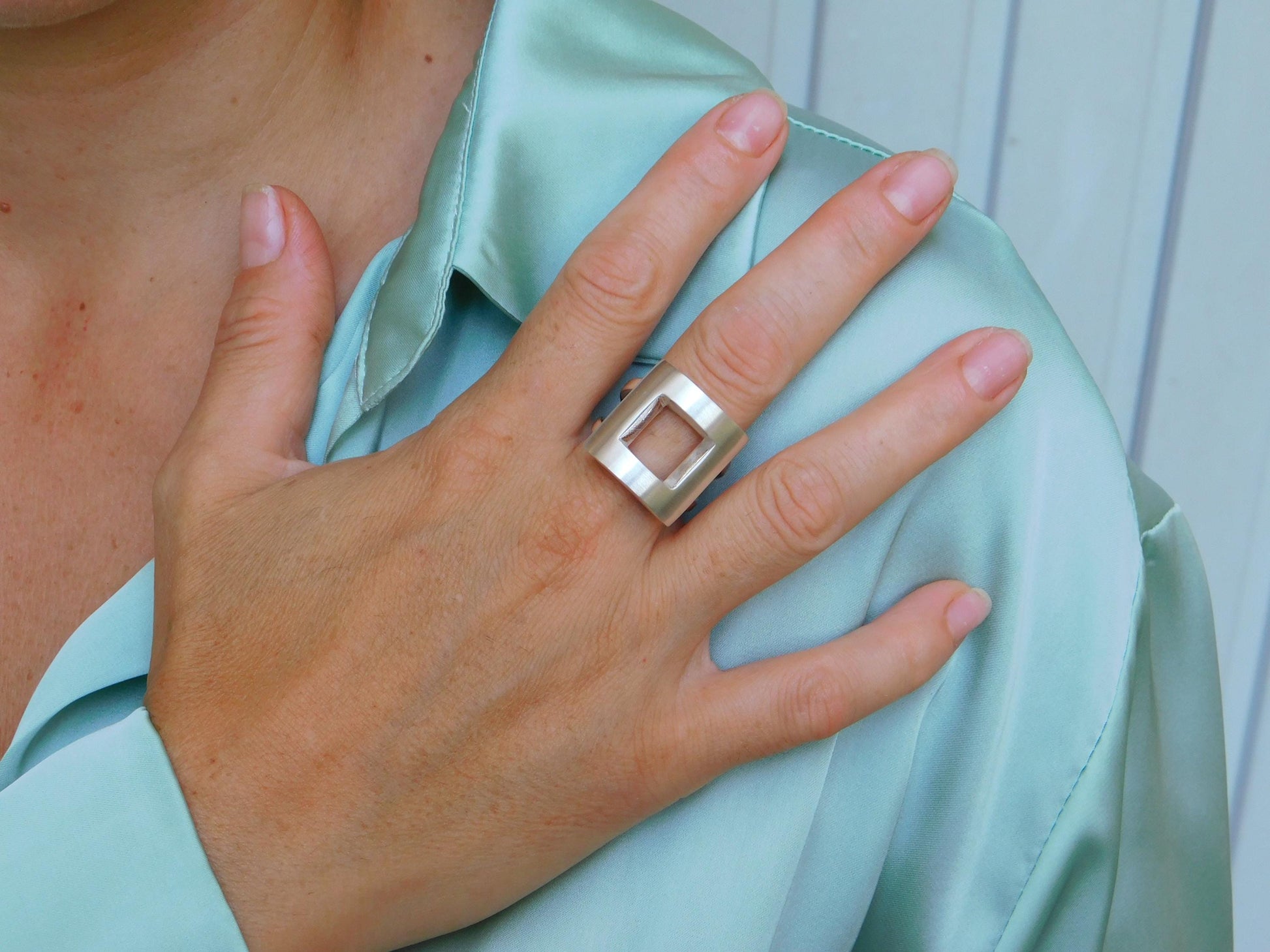 Statement Ring For Women: Square Design in Silver or Gold Plated