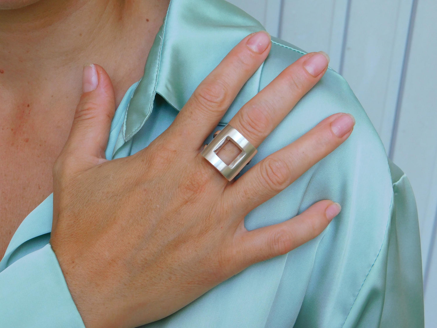 Statement Ring For Women: Square Shaped Design in Silver or Gold Plated
