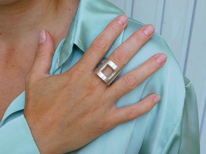 Statement Ring For Women: Square Shaped Design in Silver or Gold Plated
