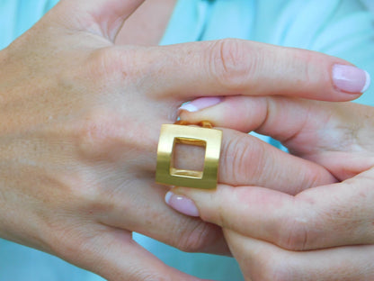 Statement Ring For Women: Square Design in Silver or Gold Plated