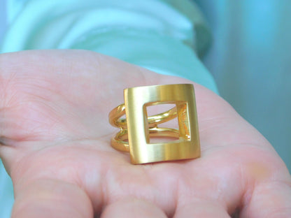 Statement Ring For Women: Square Design in Silver or Gold Plated
