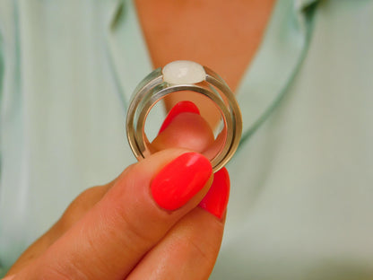 Wide Band Moonstone Ring: Contemporary Design in Silver or Gold Plated