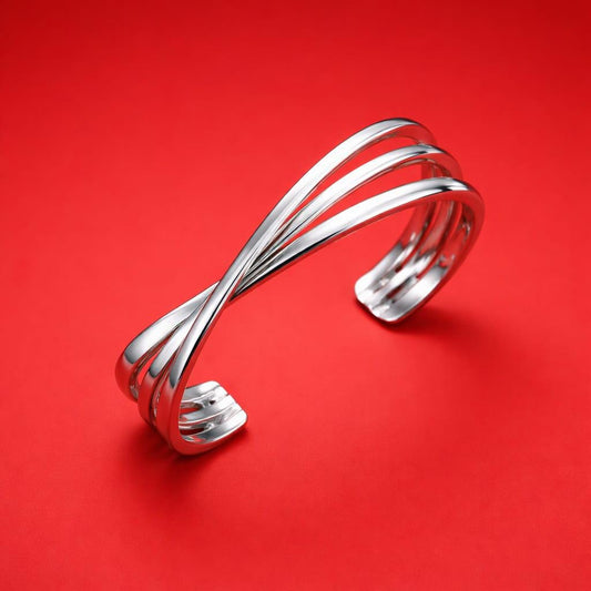 Triple Bracelet For Women: Multi Layer Wristlet, Modern Silver Cuff