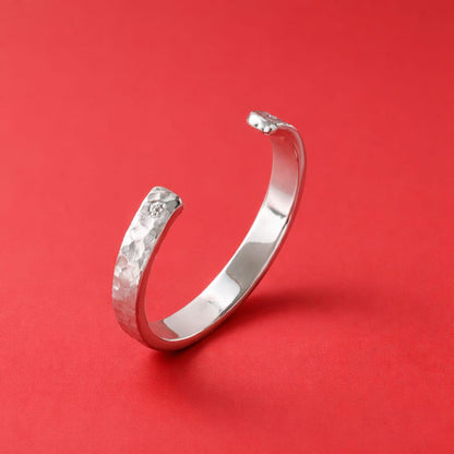 Reversible Hammered Sterling Silver Cuff Bracelet, Twin Stone Ends, Minimalist Statement Jewelry
