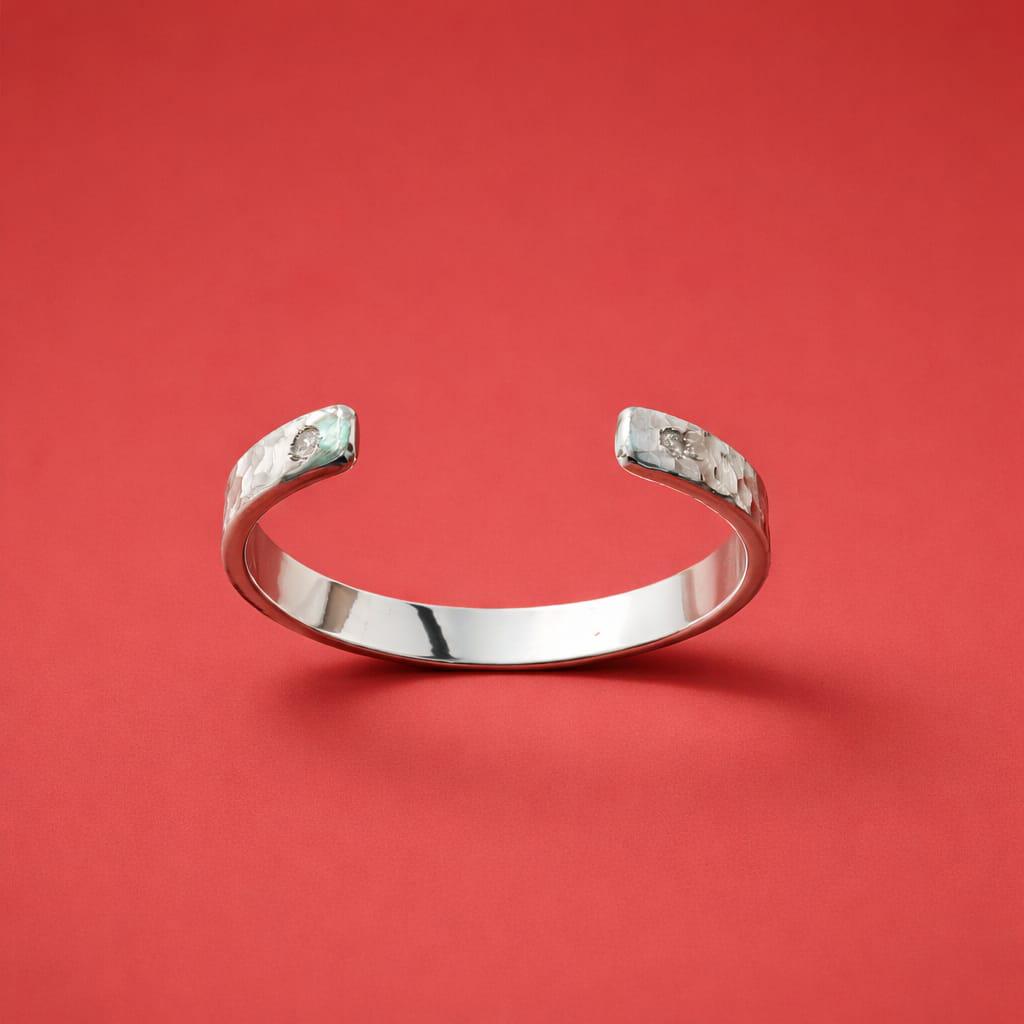 Reversible Hammered Sterling Silver Cuff Bracelet, Twin Stone Ends, Minimalist Statement Jewelry