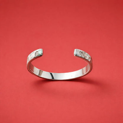 Reversible Hammered Sterling Silver Cuff Bracelet, Twin Stone Ends, Minimalist Statement Jewelry