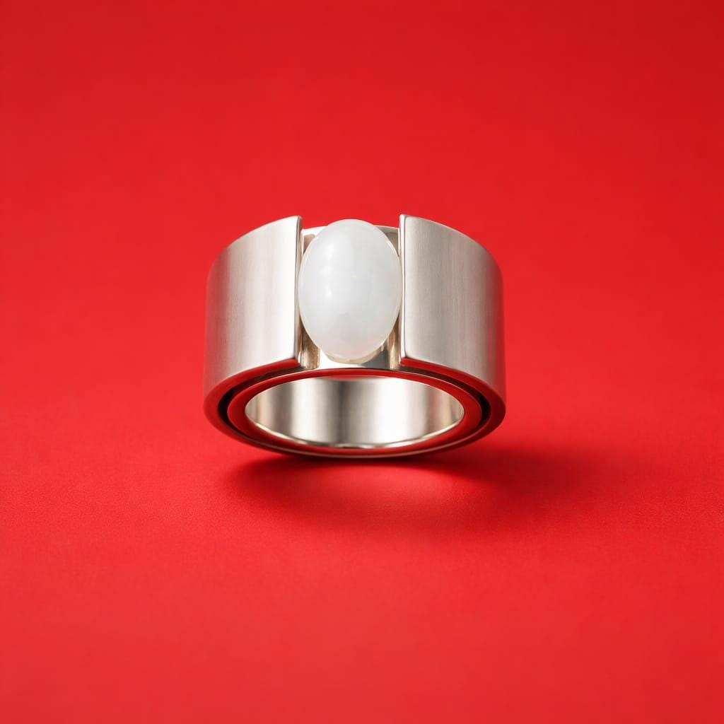 Wide Band Moonstone Ring: Contemporary Design in Silver or Gold Plated