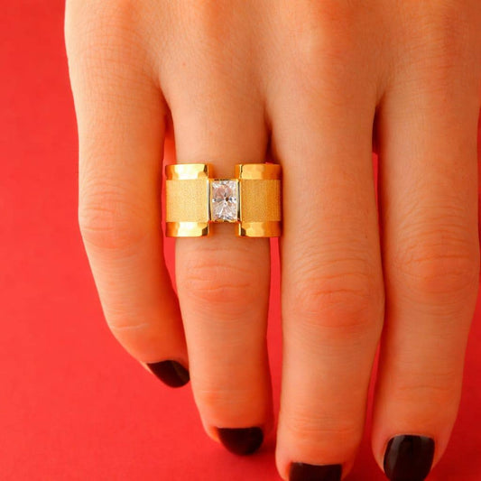 Engagement Moissanite Ring – Modern Wide Silver Band