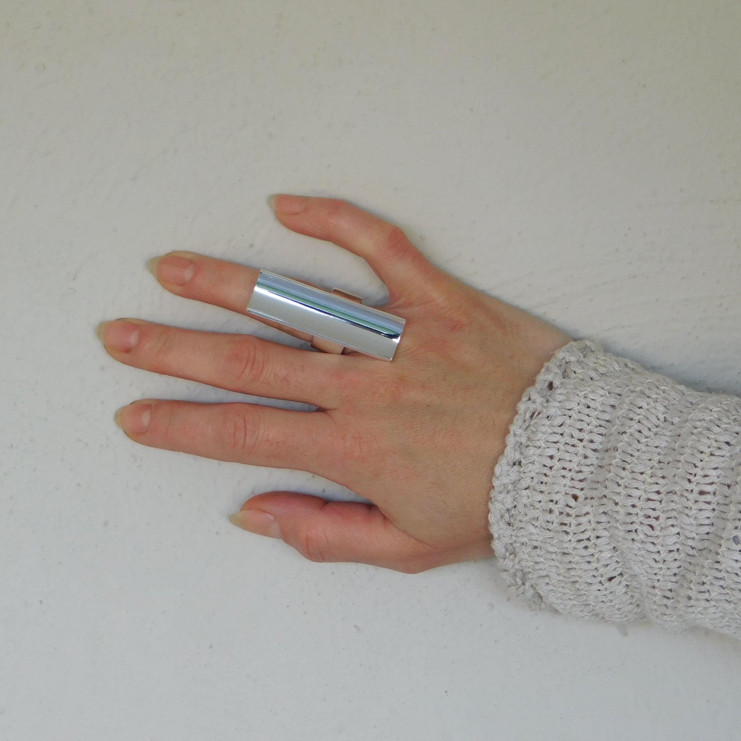 Statement Ring Silver: Long Shield Ring, Large Bar Jewelry
