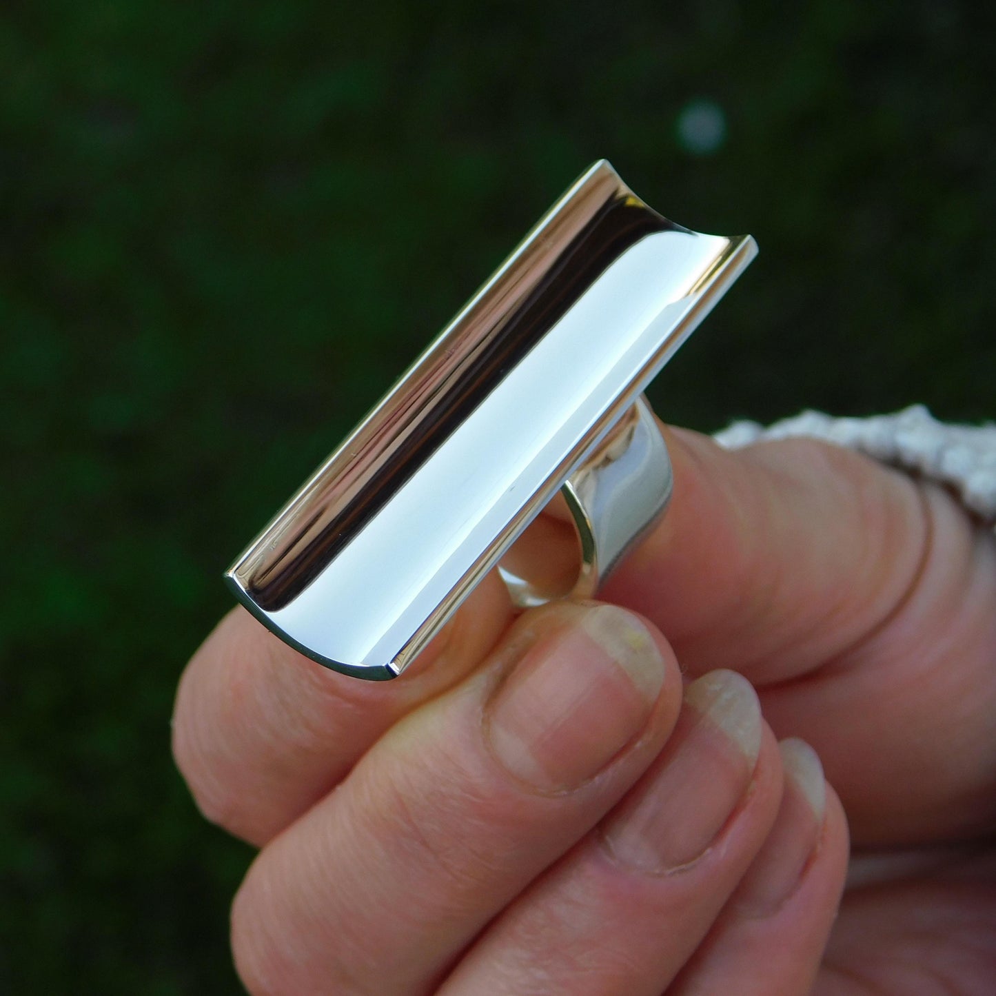Statement Ring Silver: Long Shield Ring, Large Bar Jewelry