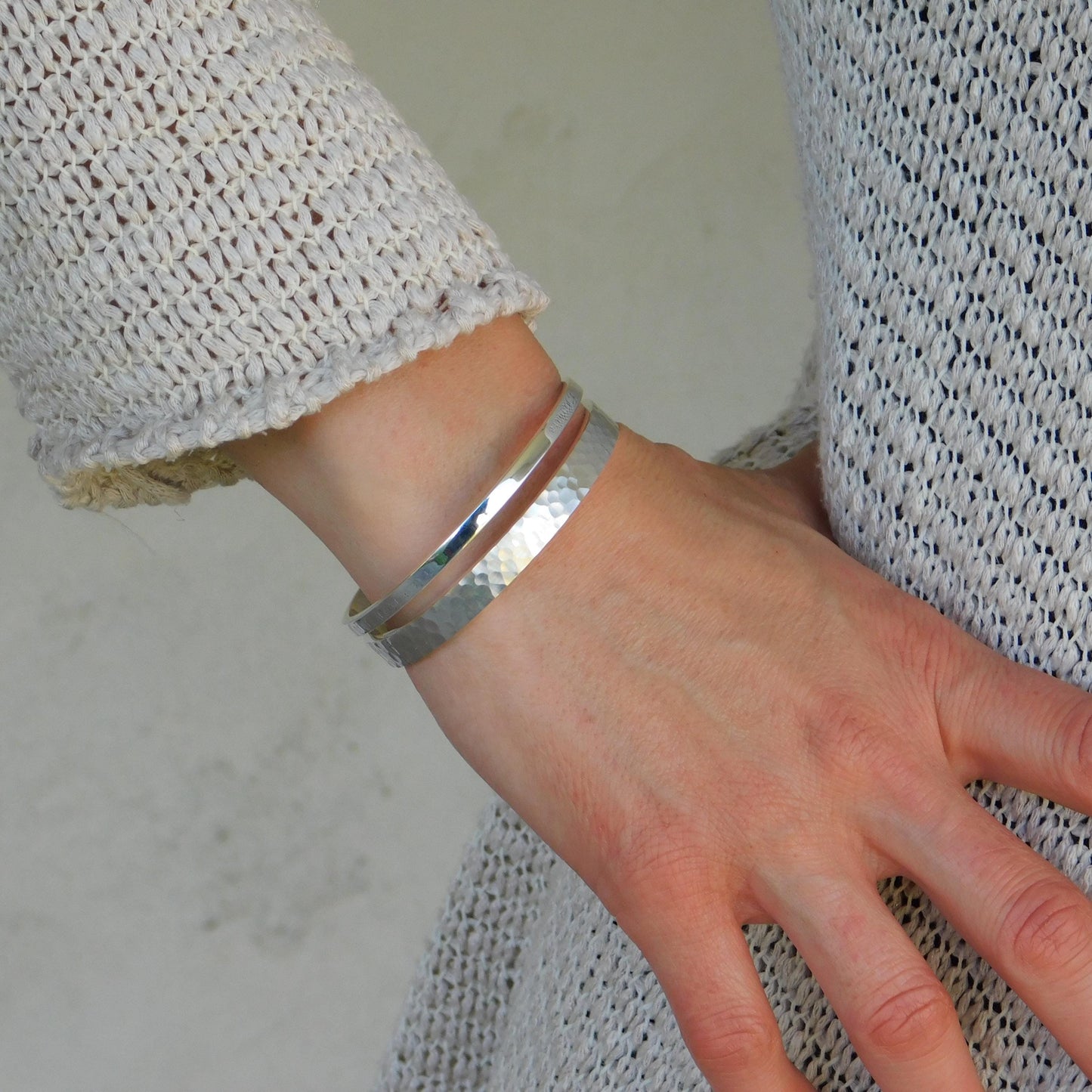 Minimalist Double Cuff Bracelet – AG950 Silver Hammered Bangle