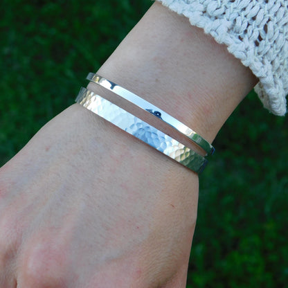 Minimalist Double Cuff Bracelet – AG950 Silver Hammered Bangle