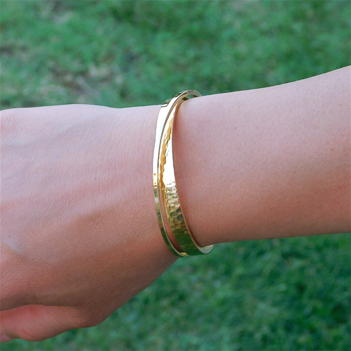 Cuff Bracelet for Women: Modern Wristlet, Double Bangle Gold Plated, Hammered Finish